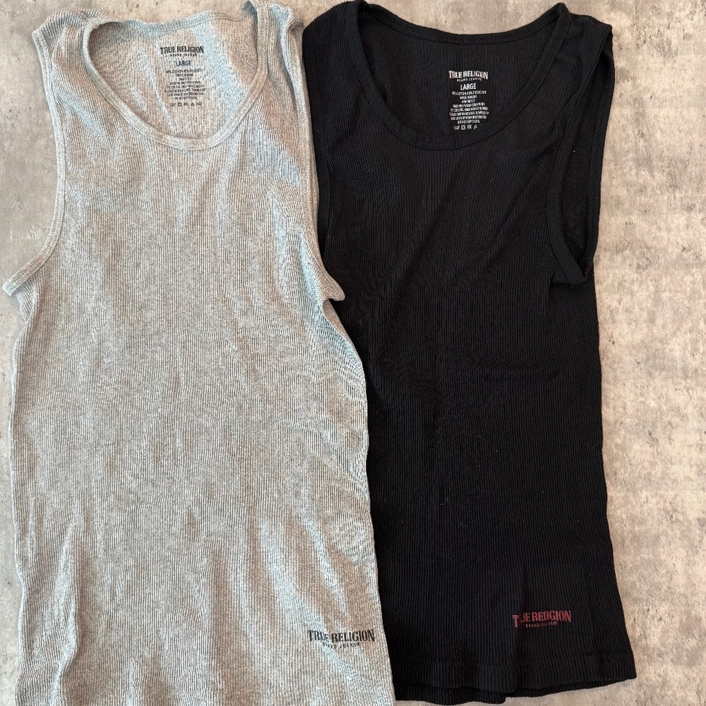 True Religion black gray two pack under shirts tank top men’s L
